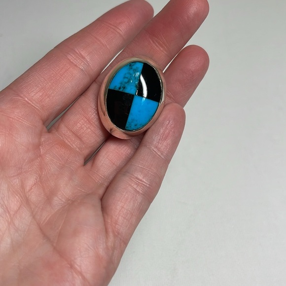 Sterling Silver, turquoise, and onyx clip on earrings - Picture 4 of 4